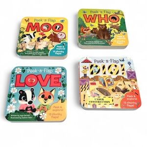 Children’s Peek a Flap Board Books Ages 2+ Moo Who Love Dig 4 Book Bundle Lot